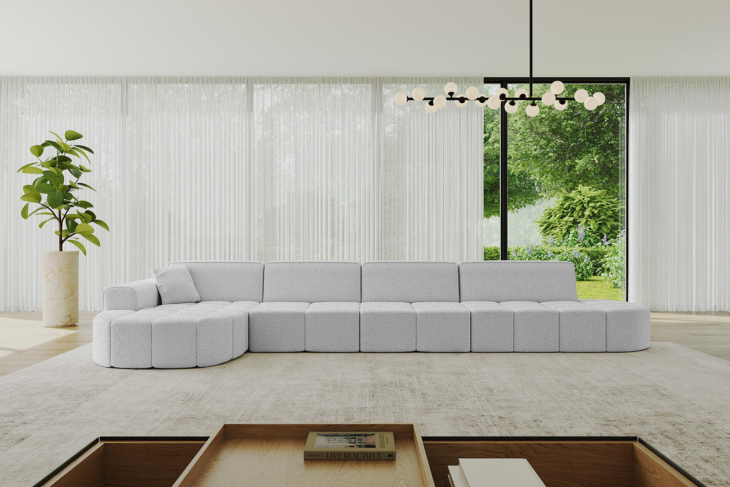 ECKSOFA Ottomane Links LIVO-L3 - 413x171x79,5 cm Hellgrau - Hellgrau, Holzwerkstoff/Textil (413/79.5/171cm) - ALTDECOR
