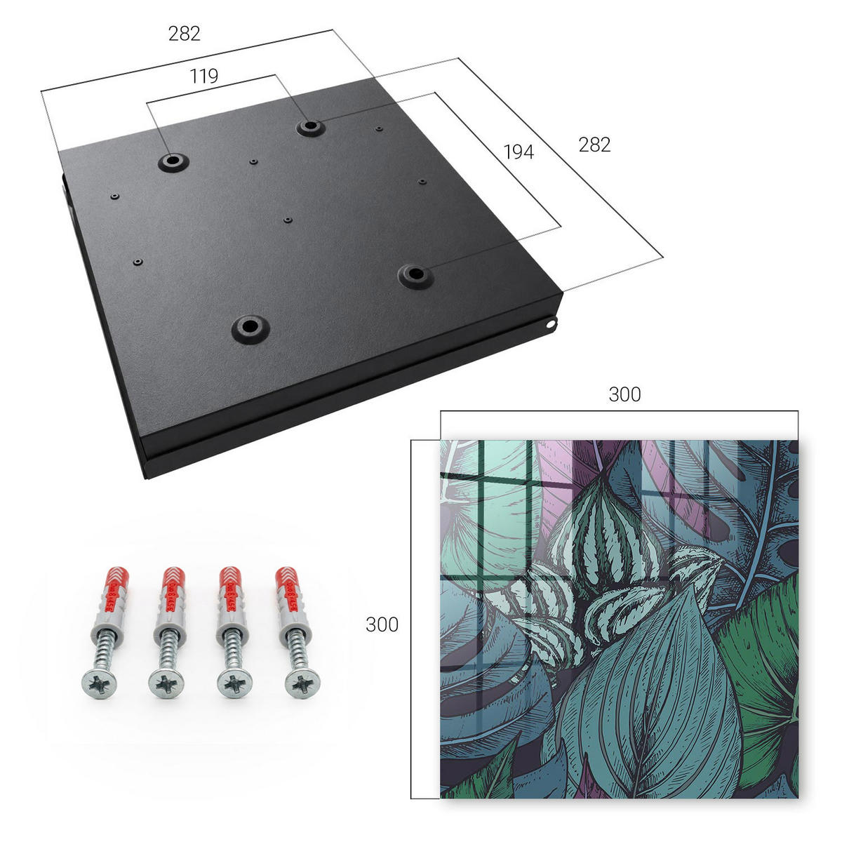 SCHLÜSSELBOX Schwarz 30x30 cm- Türöffnung nach rechts - Geheimnisvolle Blätter - Grün, Metall (30/30/5cm) - TULUP
