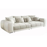 BIG-SOFA Federkern B306/T134/H86 cm, Liegefläche 120x240 cm, Korpus Kunstleder Weiß+Bezug Web-Strukturstoff Grau Beige / 15113 - Chromfarben/Graubraun, Textil/Metall (306/86/134cm) - luma-home