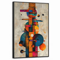 LEINWAND Bilder mit Rahmen - Vintage - Moderne Kunst - Orange - Geometrische Formen - 60x90 - Multicolor, Textil (60/90cm) - MuchoWow