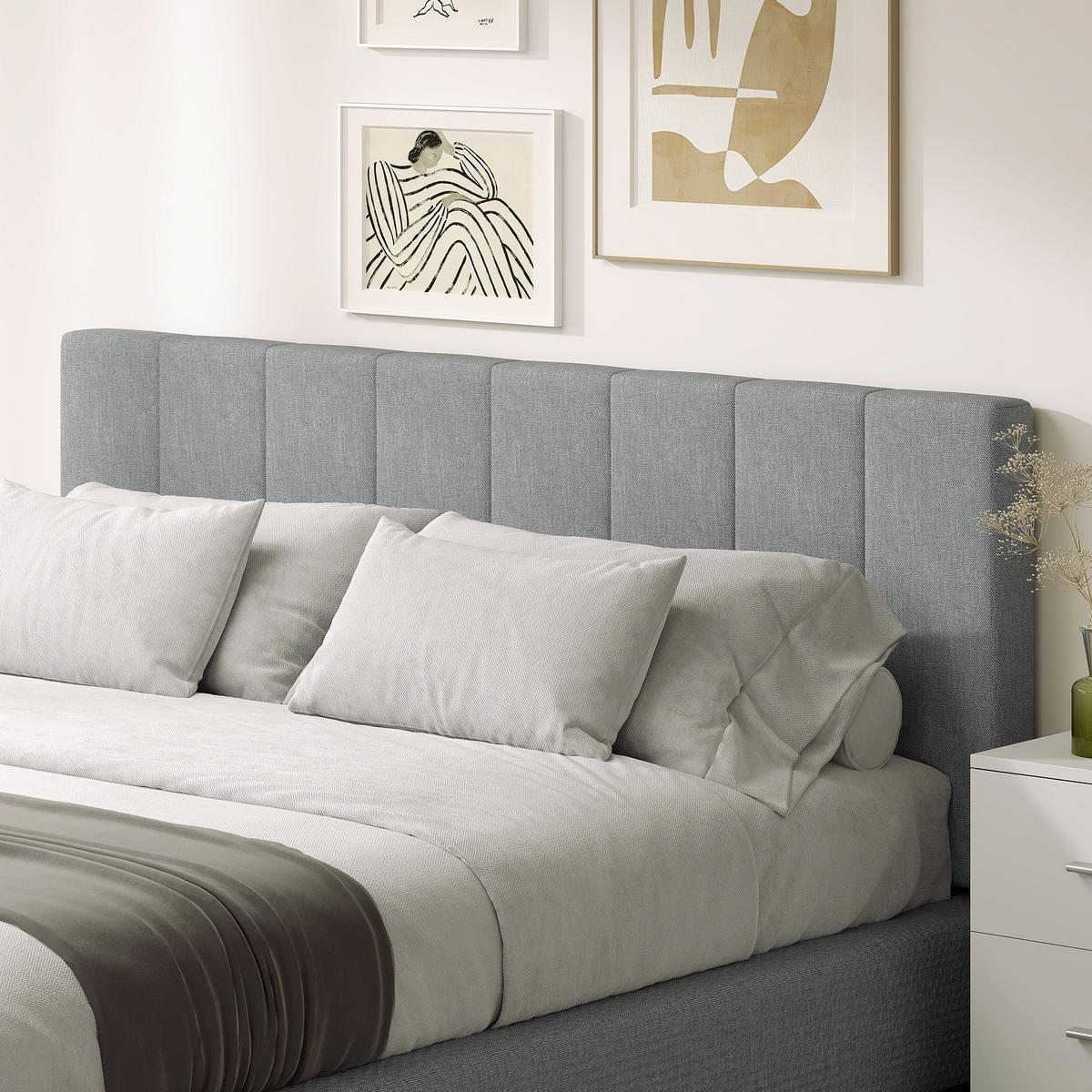 KOPFTEIL 3-fach höhenverstellbar Bettkopfteil mit Metallbeinen Leinenoptik Grau - Schwarz/Grau, Textil/Metall (10/126/160cm) - HOMCOM