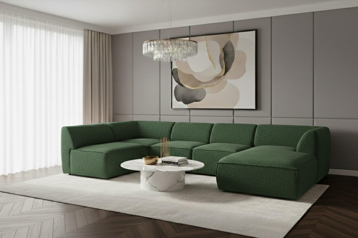 WOHNLANDSCHAFT MOVO - modulares Ecksofa grün – modernes Design und flexible Gestaltung, rechts - Dunkelgrün/Bordeaux, Kunststoff/Textil (156/78/345cm) - KS Home Concept