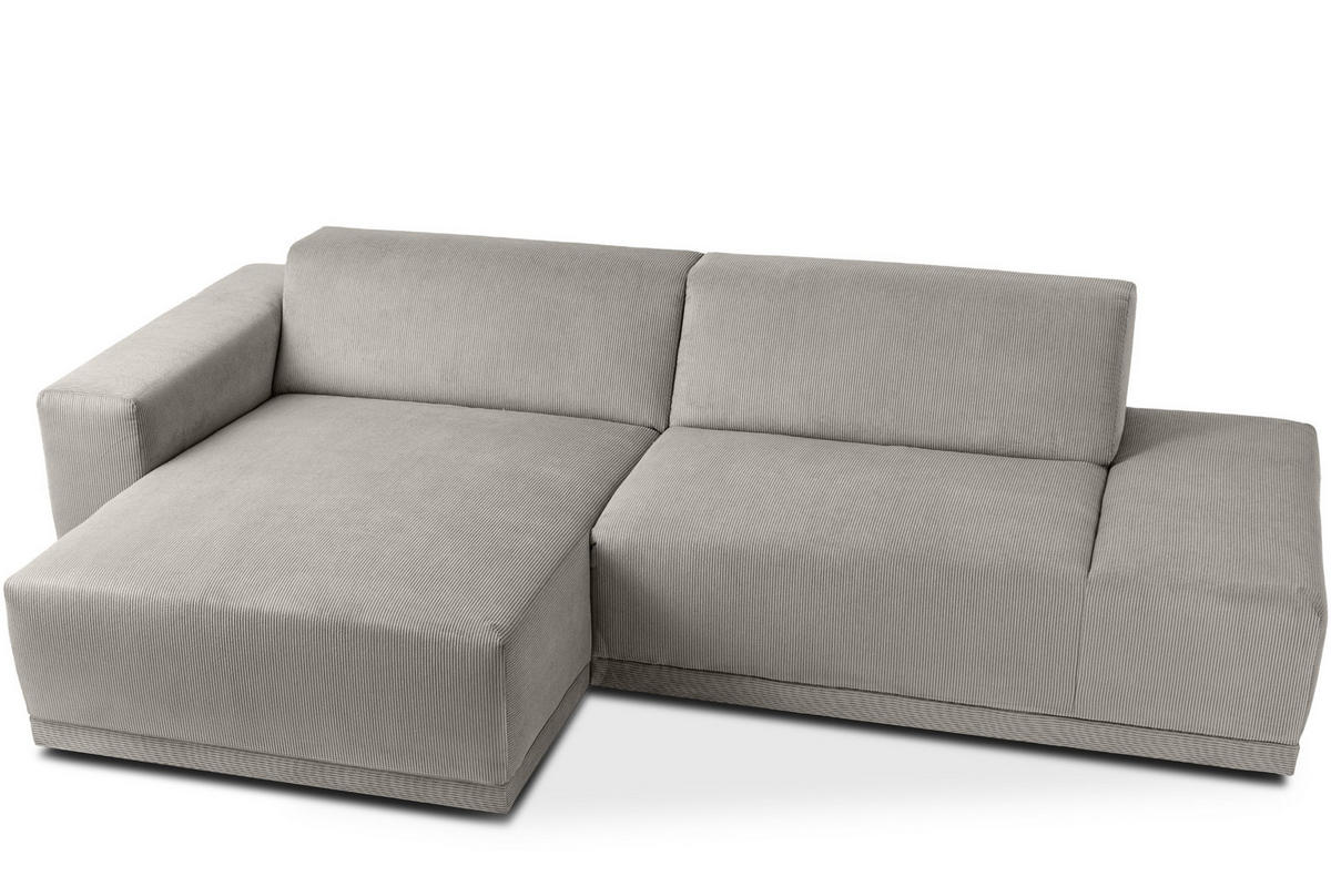 ECKSOFA-LINKS MUDI in moderner Optik mit hochwertigem Kaltschaum, Cord-Stoff, hellgrau - Hellgrau/Schwarz, Textil (280/160cm) - KONSIMO®
