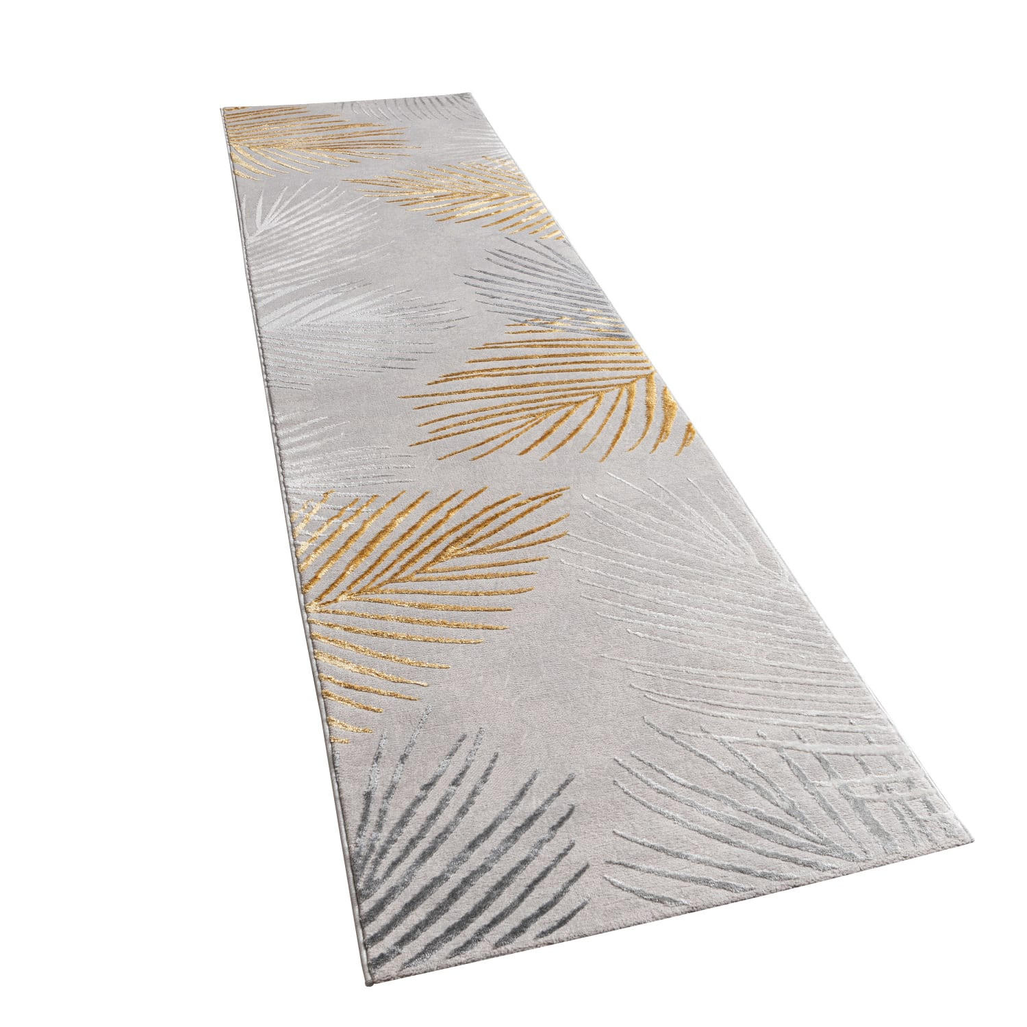 TEPPICH Kurzflor Blätter Wohnzimmer schmutzabweisend Gold Läufer 80x300 - Goldfarben, Textil (300/80cm) - KADIMA DESIGN