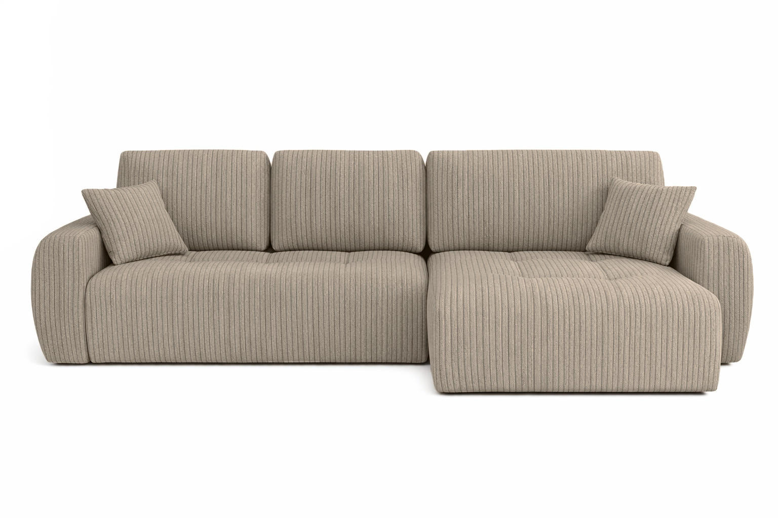 ECKSOFA Mit Schlaffunktion Und Bettkasten L-Form Ivo L, Cordstoff Poso, Dunkelbeige, Rechts - Beige, Holz (250/142cm) - Kaiser Möbel