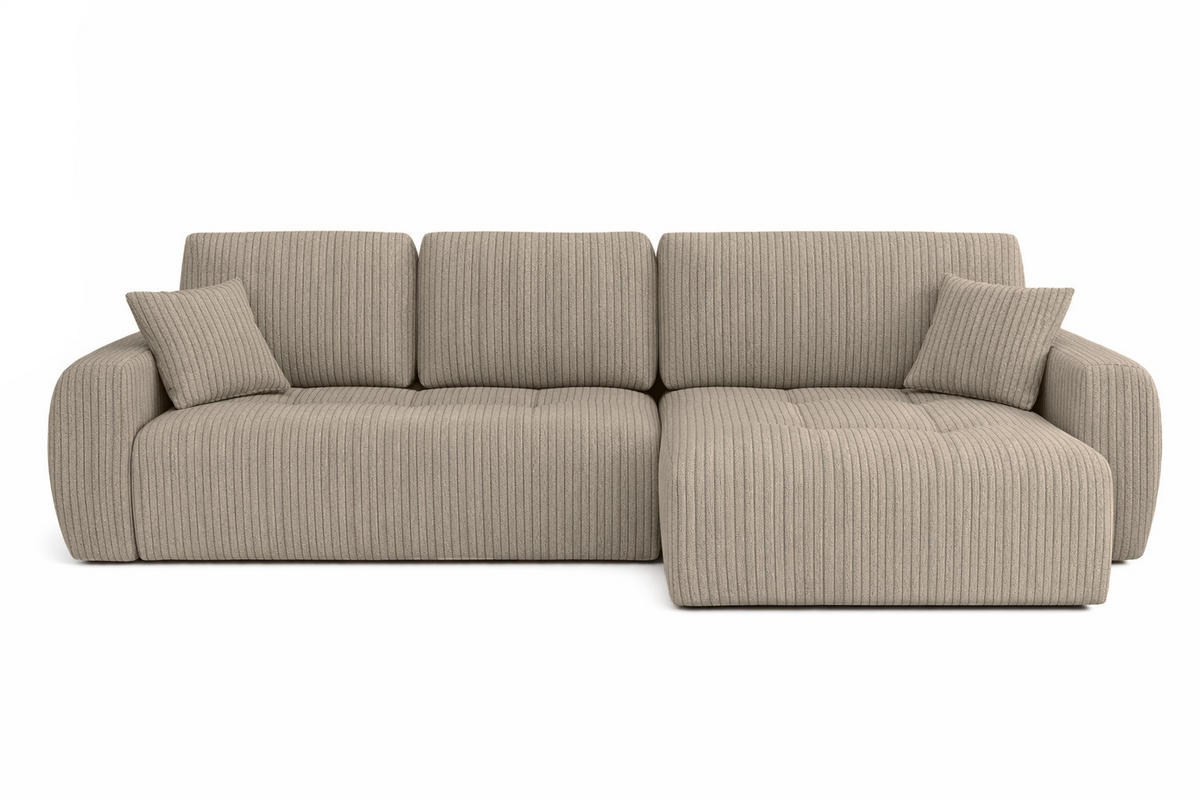 ECKSOFA Mit Schlaffunktion Und Bettkasten L-Form Ivo L, Cordstoff Poso, Dunkelbeige, Rechts - Beige, Holz (250/142cm) - Kaiser Möbel