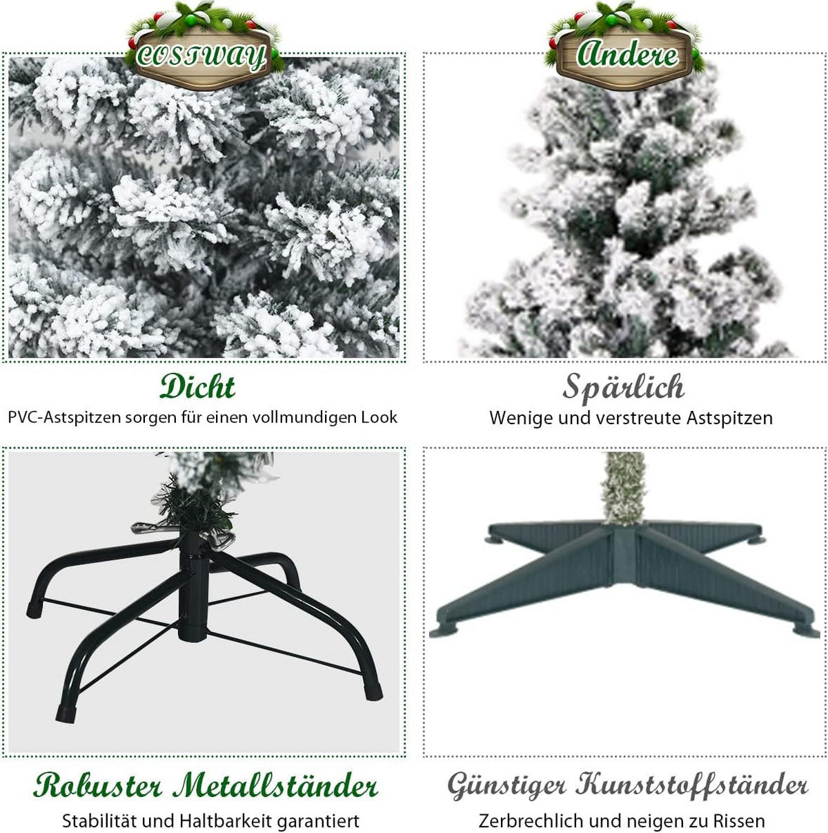 WEIHNACHTSBAUM Grün - Grün, Kunststoff (135cm) - COSTWAY