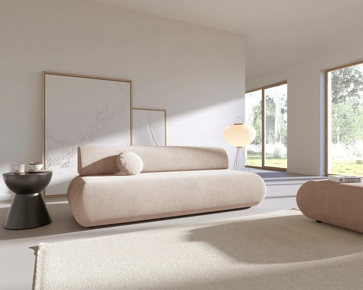 3-SITZER SCHLAFSOFA Hellbeige Chenille - Ecru/Schwarz, Kunststoff/Textil (214/74/100cm) - Selsey