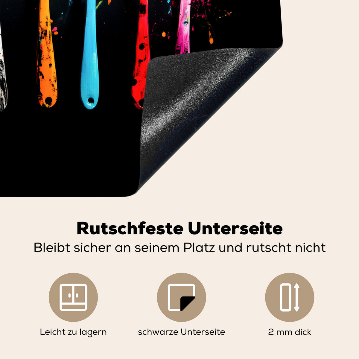 HERDABDECKPLATTE Löffel - Gewürze - Modern - Graffiti - Farbe - Farbenfroh 65x52 cm - Multicolor, Kunststoff (65/0.2/52cm) - MuchoWow