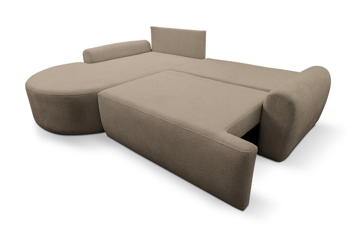 ECKSOFA Dream in L-Form mit Schlaffunktion und Bettkasten, Farbe: Braun, Bouclé-Stoff, Ottomane Links - Braun, Textil (136/260cm) - VENASI MÖBEL