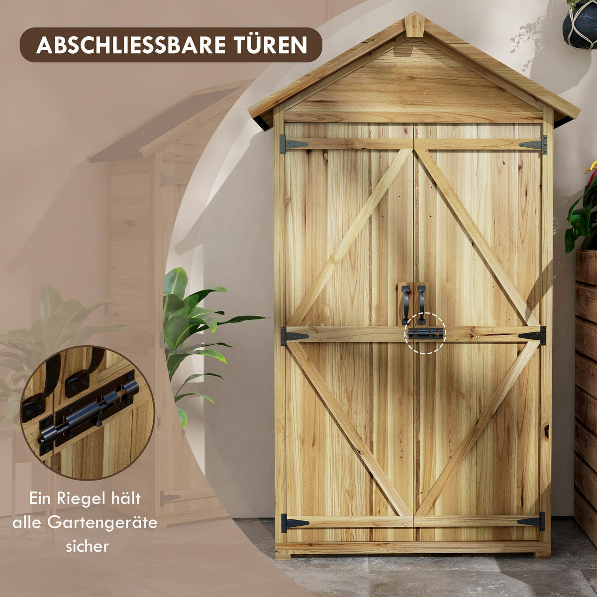 GARTENSCHRANK, 0,43m² Holz-Geräteschuppen, Gartenhaus mit Asphaltdach, Natur - Naturfarben, Holz (54/177/102cm) - Outsunny