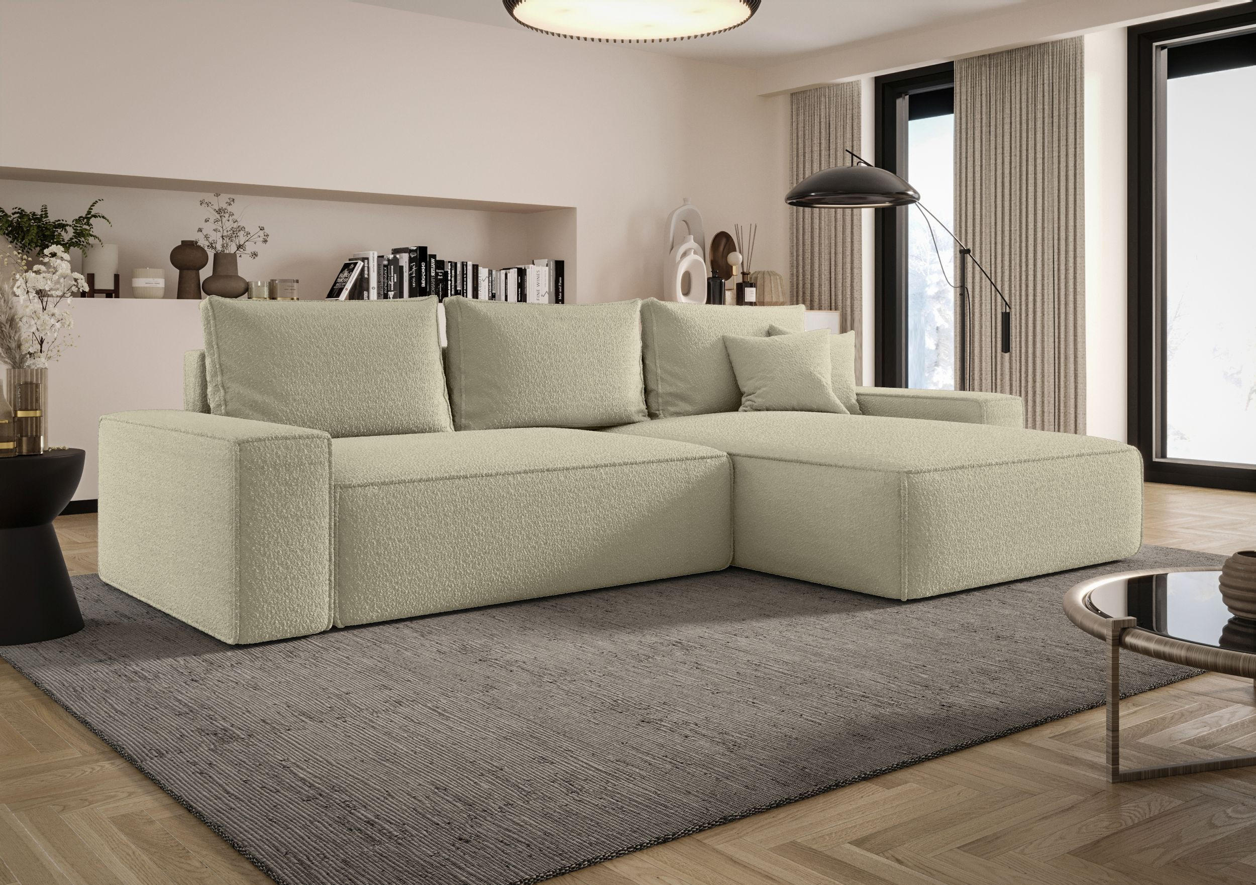 ECKSOFA MONA mit Schlaffunktion QUELLE 06 Rechts - Beige, Textil (280/185cm) - Bedante