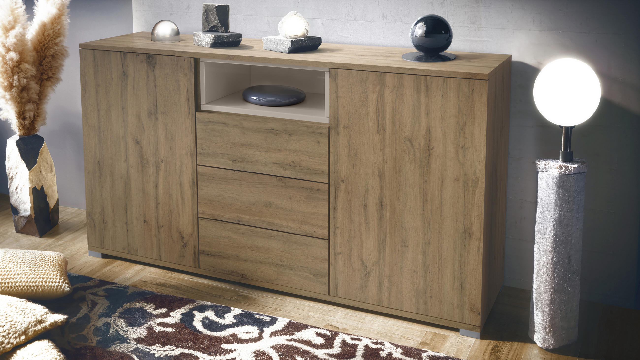 SIDEBOARD Skadu Sandgrau Hochglanz - Sandfarben, Holzwerkstoff (138.5/75.5/35cm) - Vladon