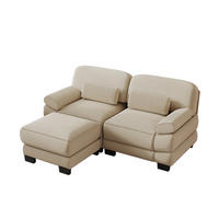 ECKSOFA 2-Sitzer L-Form mit Hocker, DE-42659, Beige - Beige, Holz (194/161cm) - ComfortXL