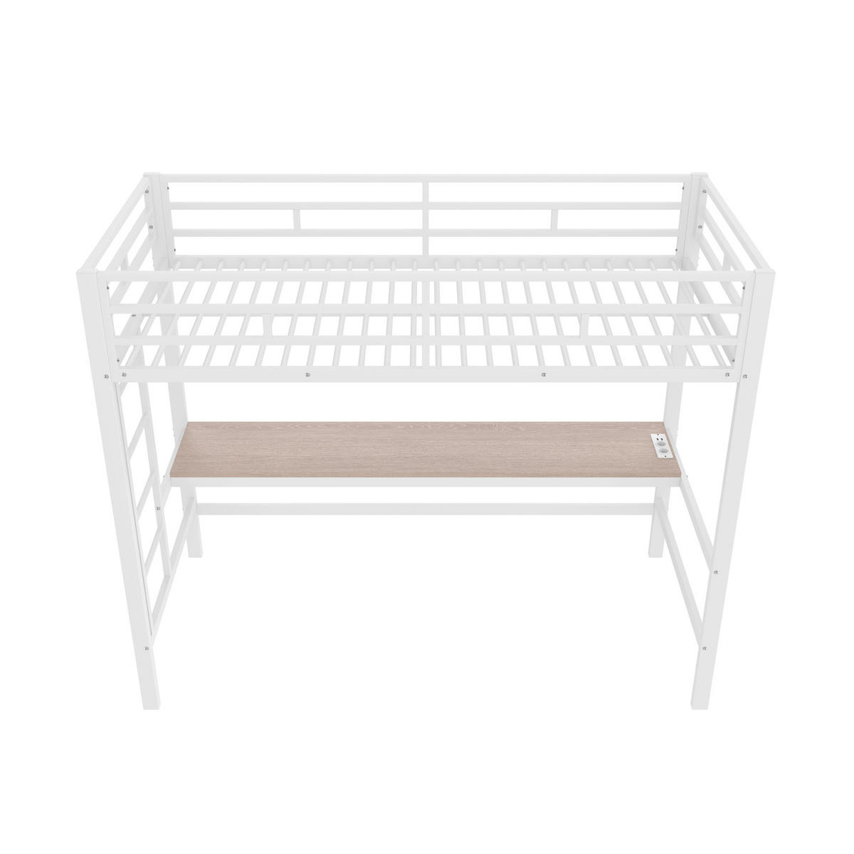 HOCHBETT 90/200 cm mit Geländer Tisch und USB-Anschlüssen mit Matratze - Weiß, Metall (90/200cm) - OKWISH