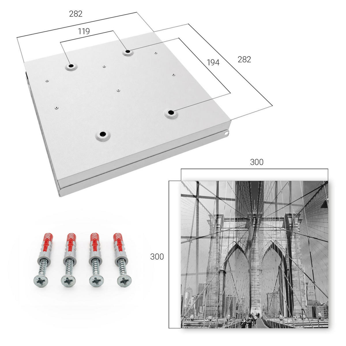 SCHLÜSSELBOX Weiß 30x30 cm – Türöffnung nach rechts - Ikonische Brücke - Multicolor, Metall (30/30/5cm) - TULUP