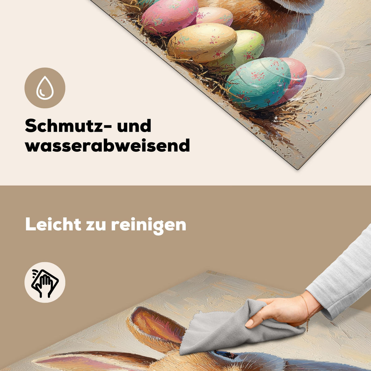 HERDABDECKPLATTE Osterhase - Pastell - Eier Induktionsmatte 78x78 cm - Beige, Kunststoff (78/78/0.2cm) - MuchoWow