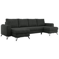WOHNLANDSCHAFT AXEL U Struktur Dunkelgrau - Schwarz/Grau, Textil/Metall (312/90/140cm) - MKS