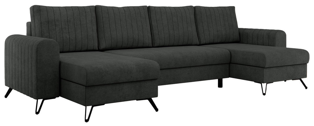 WOHNLANDSCHAFT AXEL U Struktur Dunkelgrau - Schwarz/Grau, Textil/Metall (312/90/140cm) - MKS