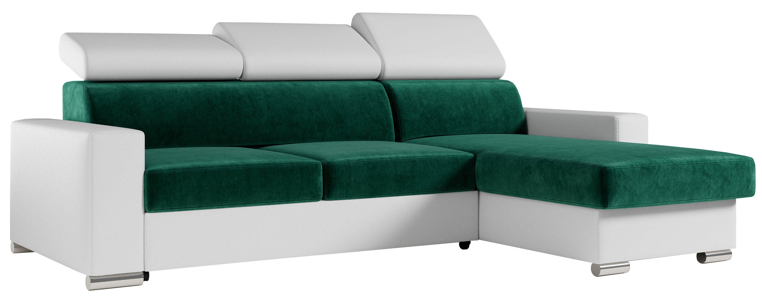 ECKSOFA FOX-L Dunkelgrün/Weiß - Dunkelgrün/Silberfarben, Kunststoff/Textil (242/168cm) - MKS