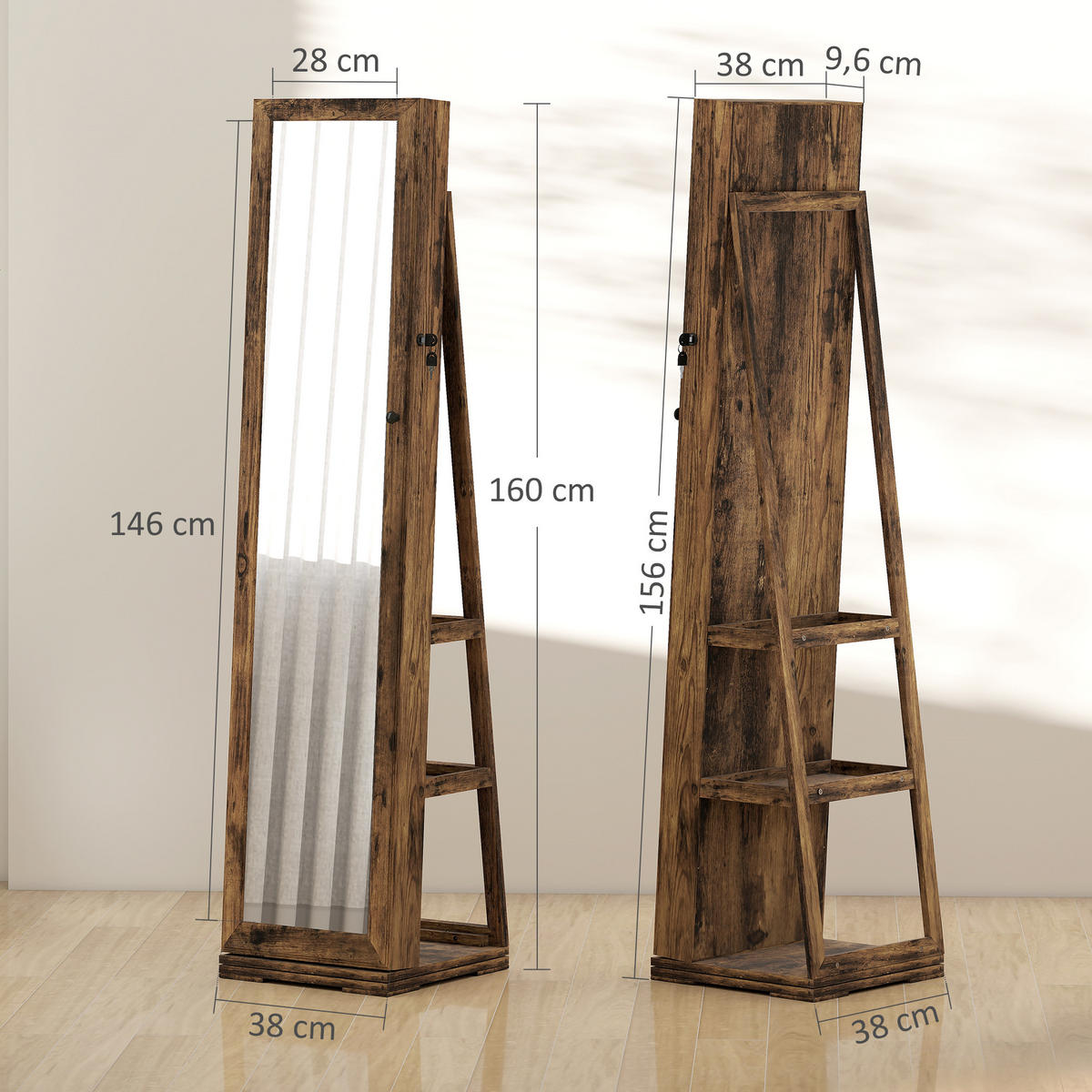 STANDSPIEGEL DE-18887 Braun Rustikal - Braun, Holzwerkstoff (38/160/38cm) - ComfortXL