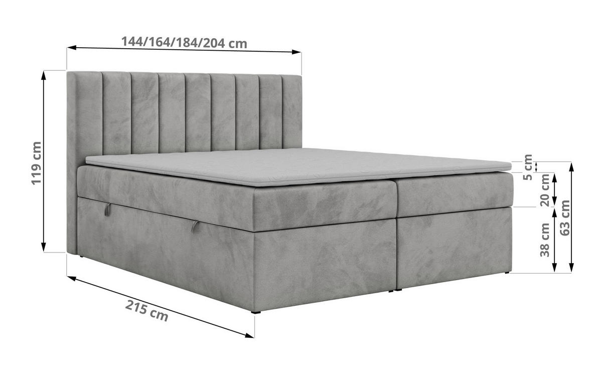 BOXSPRINGBETT ALVER 200/200 - Hellgrau Velvet - H4 - Hellgrau, Textil (200/200cm) - MKS