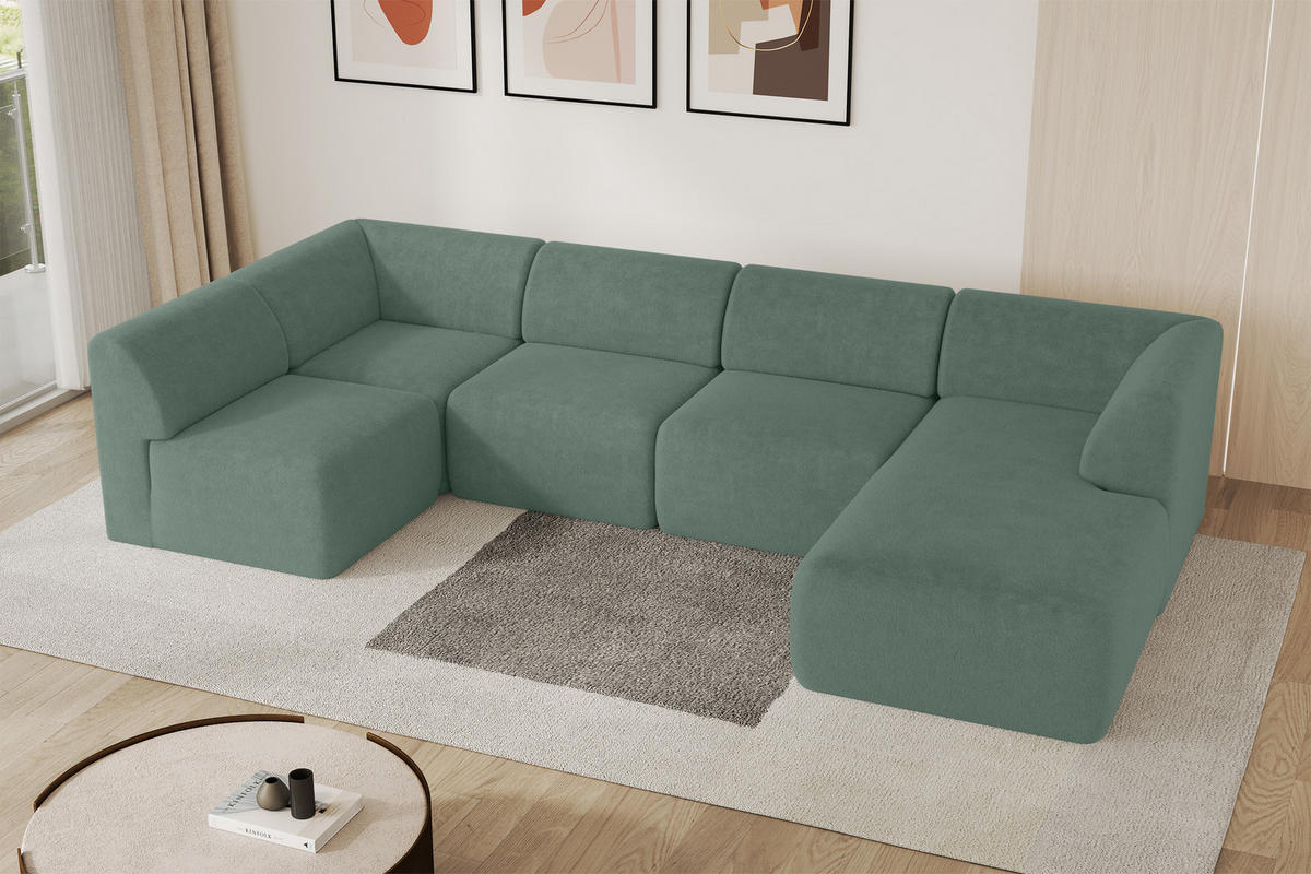 WOHNLANDSCHAFT Ottomane Rechts MOVO-L 345x180x78 cm Grün Tissu - Waldgrün, Holzwerkstoff/Kunststoff (180/78/345cm) - ALTDECOR