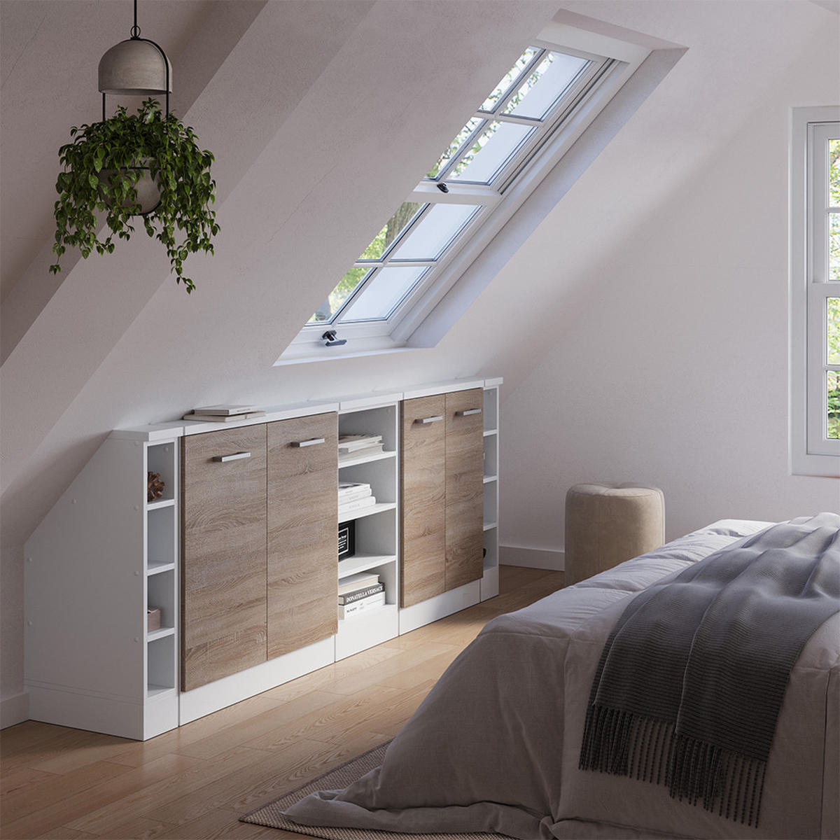 ŠATNÍKOVÁ ZOSTAVA PRE ŠIKMÉ STRECHY Rion Sonoma/White - dub sonoma, kompozitné drevo (210/81.6/46cm) - Vicco