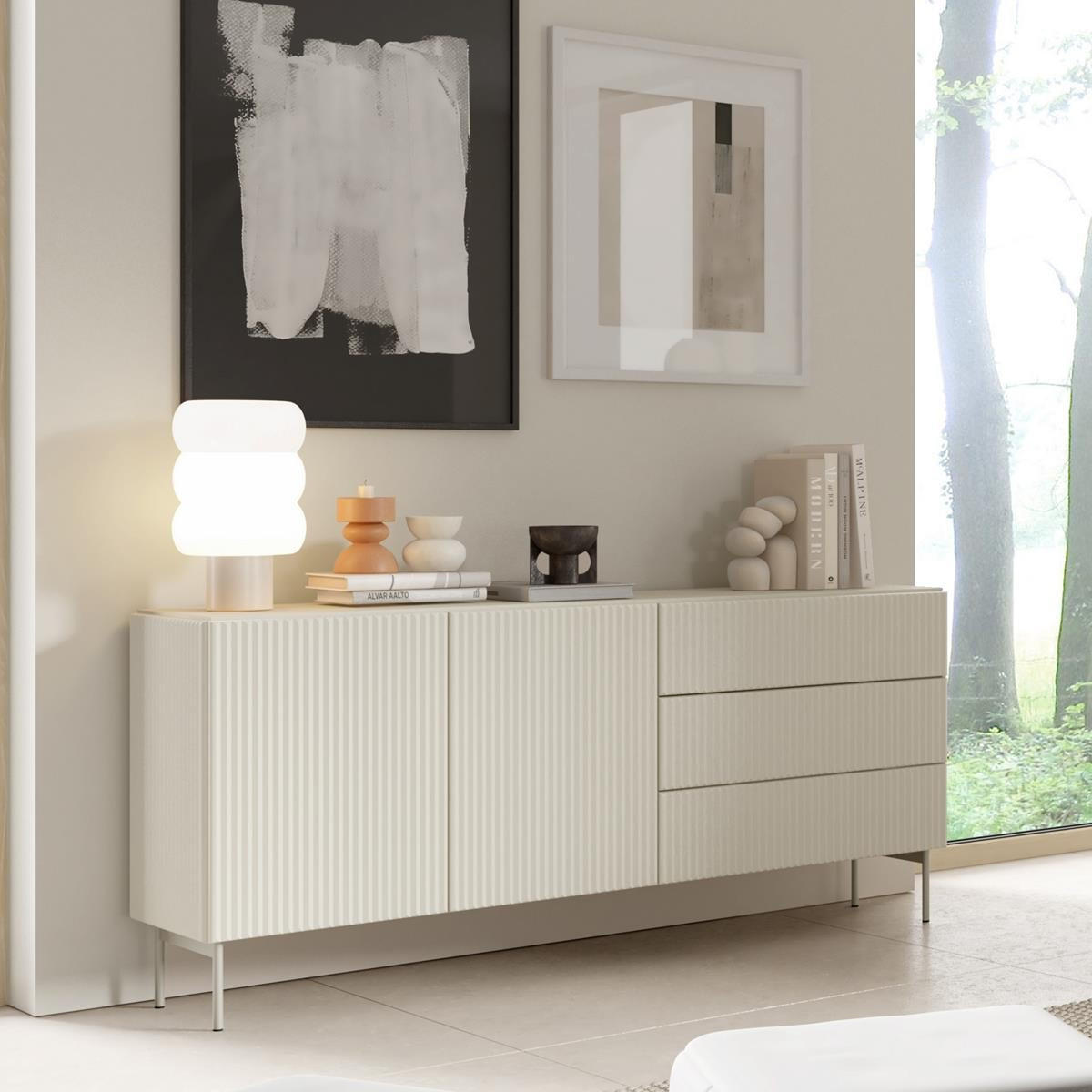 SIDEBOARD Tutti Kaschmir, zweitürige mit Schubladen - Kaschmir, Holzwerkstoff/Metall (177/81/40cm) - Bettso