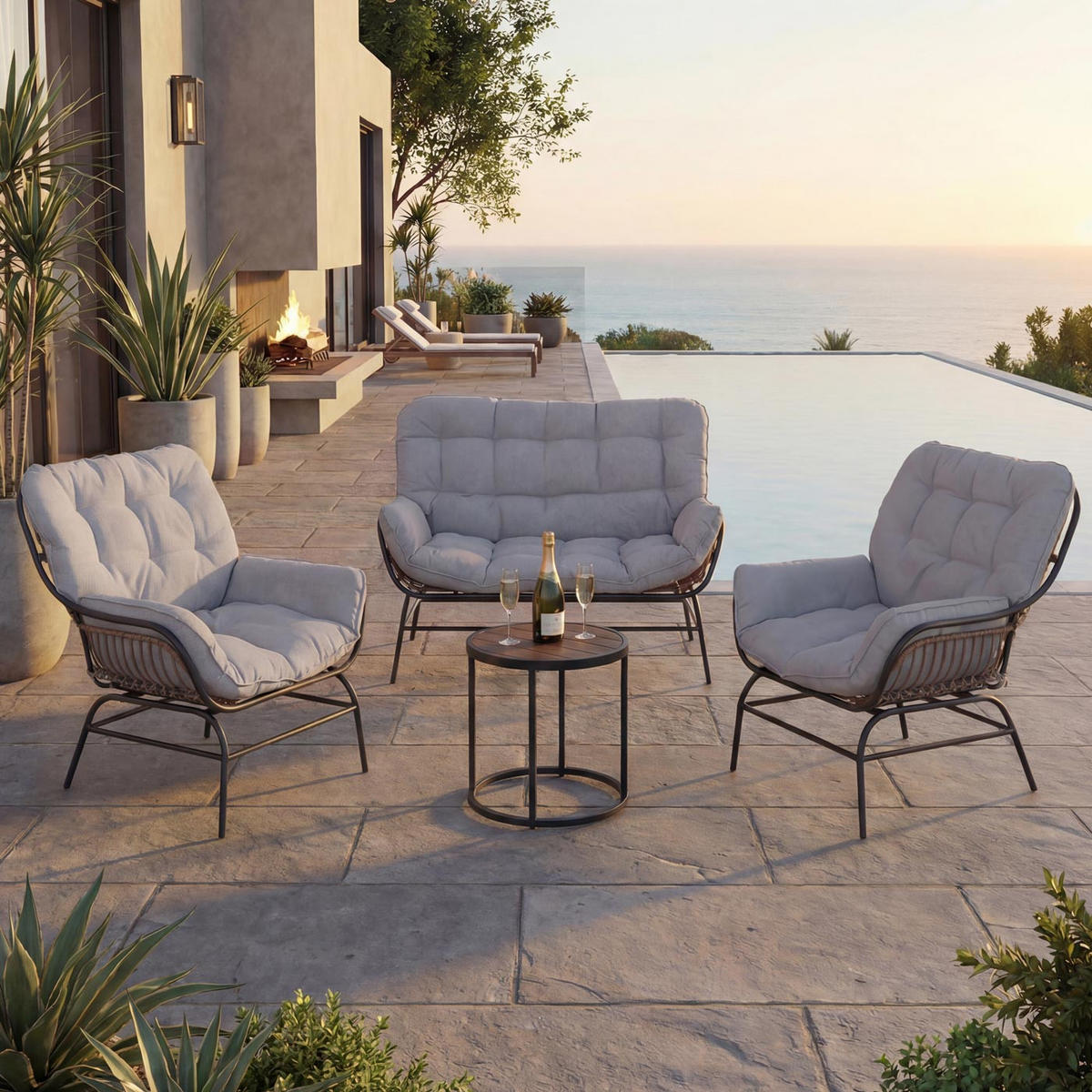 LOUNGE SET tmavě šedá, světle šedá - tmavě šedá/světle šedá, kov - MCW