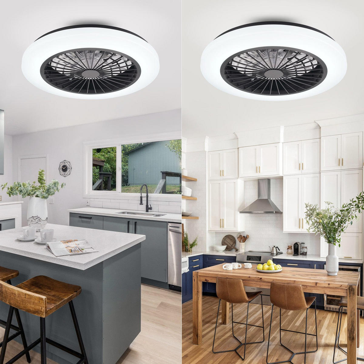 DECKENVENTILATOR RAISNER 49/49/17 cm - Schwarz, Kunststoff (49/49/17cm) - Nettlife