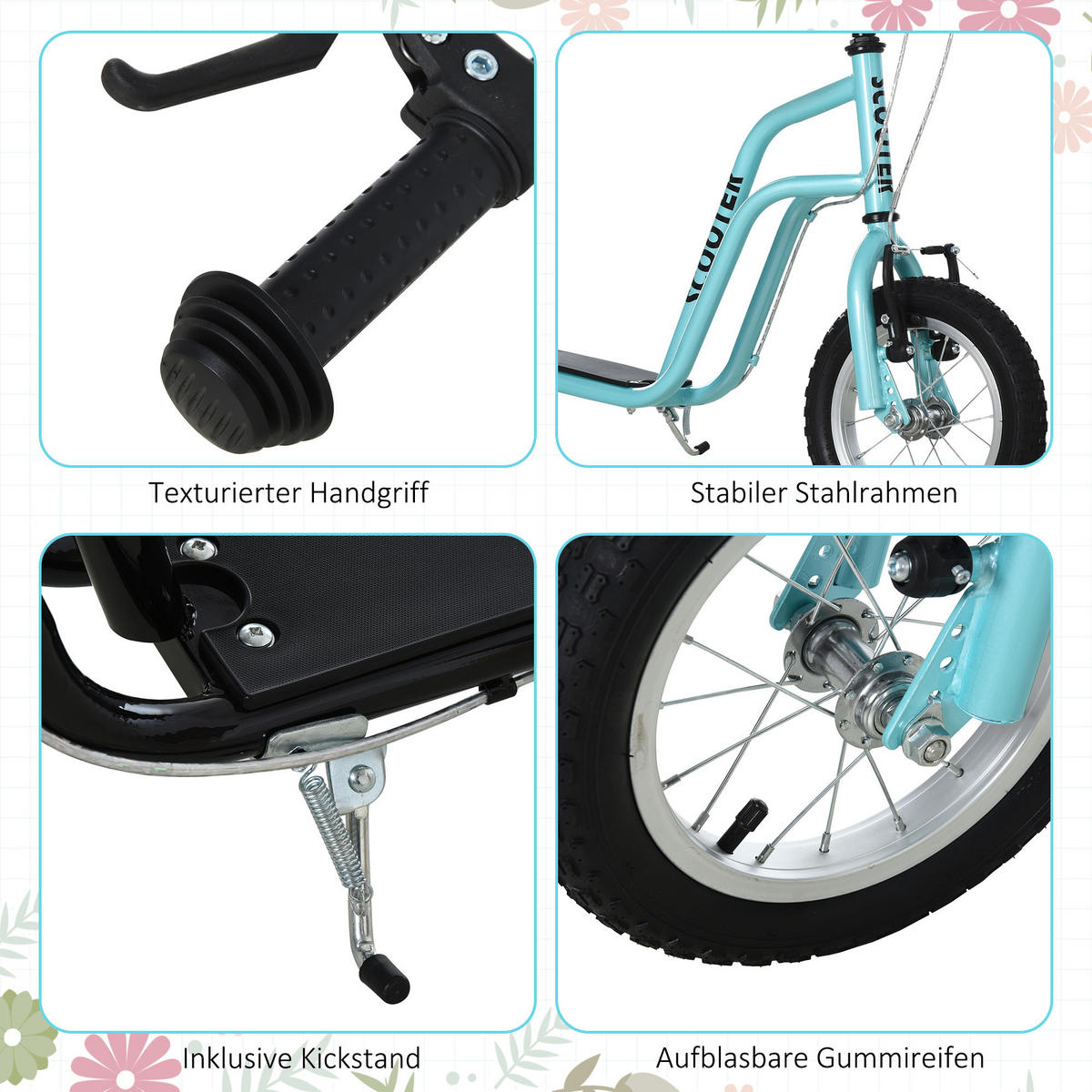 KINDERROLLER, Schwarz/Blau, Stahl+ Aluminium - Blau, Metall (120/58/80cm) - HOMCOM