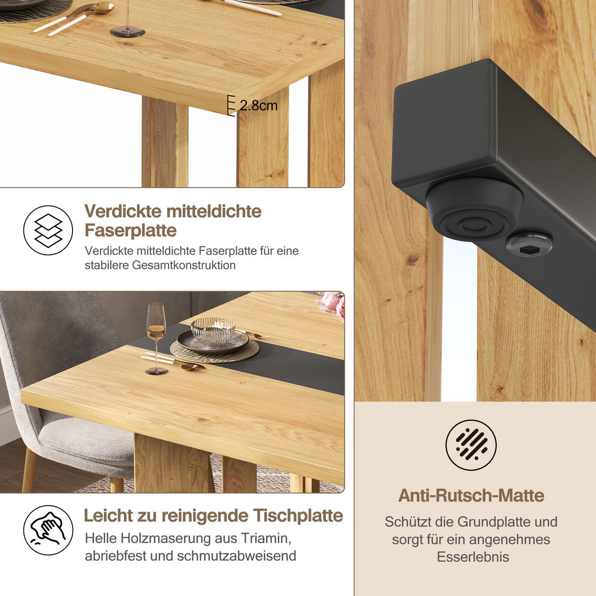 ESSTISCH Holz Eichenoptik mit Metallgestell 150×80 cm Skandinavisch - Sonoma Eiche, Holzwerkstoff (80/150/76cm) - Urban Meuble