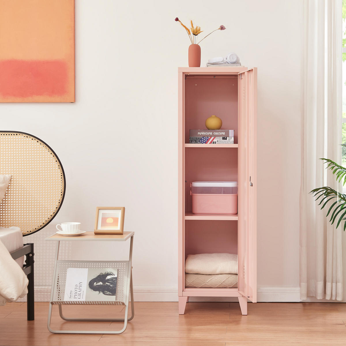 EINZELSPIND Kurikka - Hellrosa, Metall (38/137/38cm) - [en.casa]