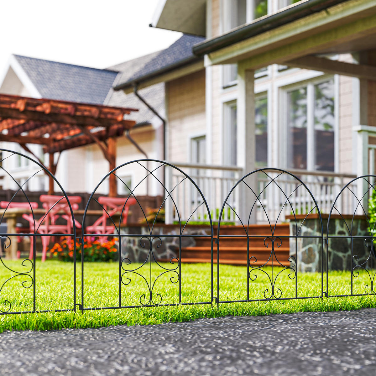 GARTENZAUN Stahl 300 cm x 70 cm Schwarz - Schwarz, Metall (1/70cm) - Outsunny