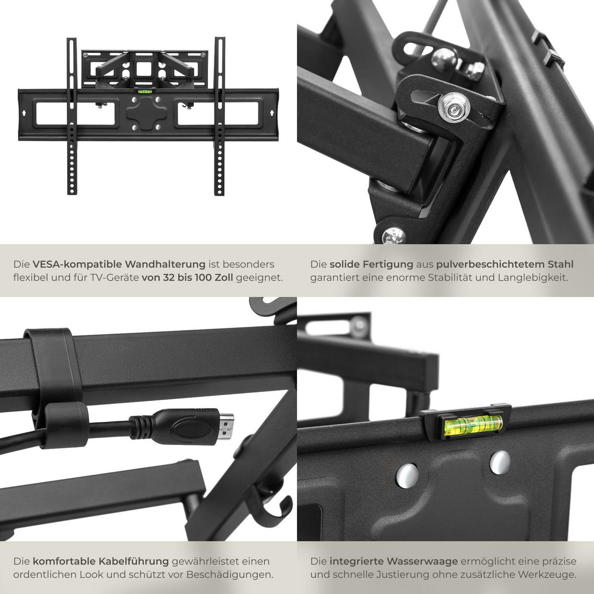 TV-WANDHALTERUNG, bis 120 kg, schwarz - Schwarz, Metall (65/40/52cm) - tectake