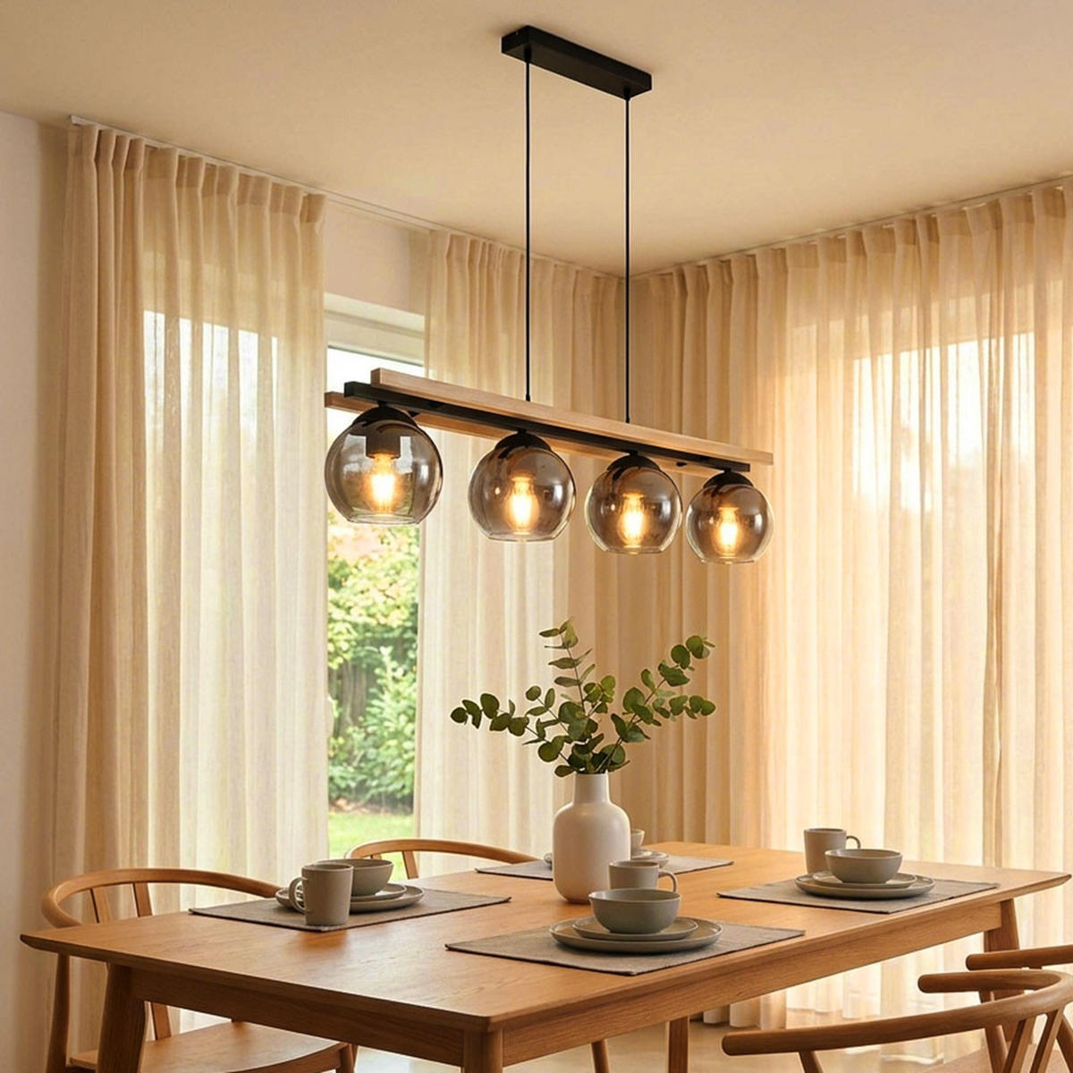 LED HÄNGELEUCHTE Holz Rauchglas Braun - Braun, Holz (85/15/120cm) - Globo Lighting