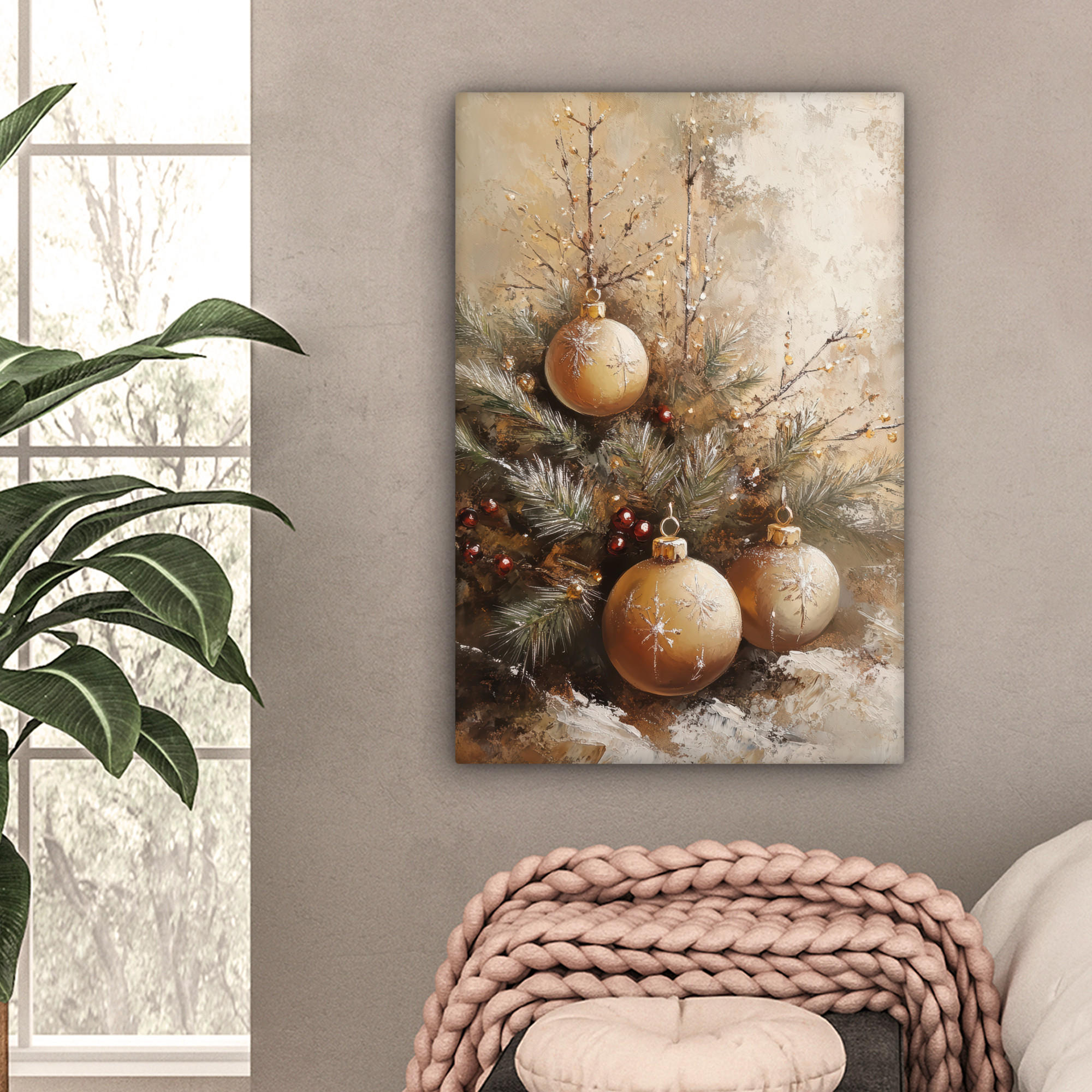 LEINWANDBILD Weihnachten - Kugeln - Beige - Gold 40x60 cm - Goldfarben, Textil (40/60cm) - MuchoWow