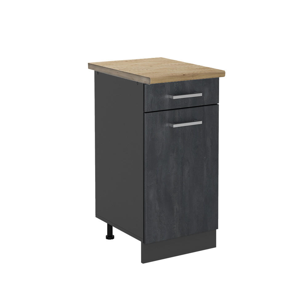 KÜCHENUNTERSCHRANK R-Line Schwarz Beton 40 cm AP Eiche - Anthrazit/Schwarz, Holzwerkstoff (40/81.6/60cm) - Vicco