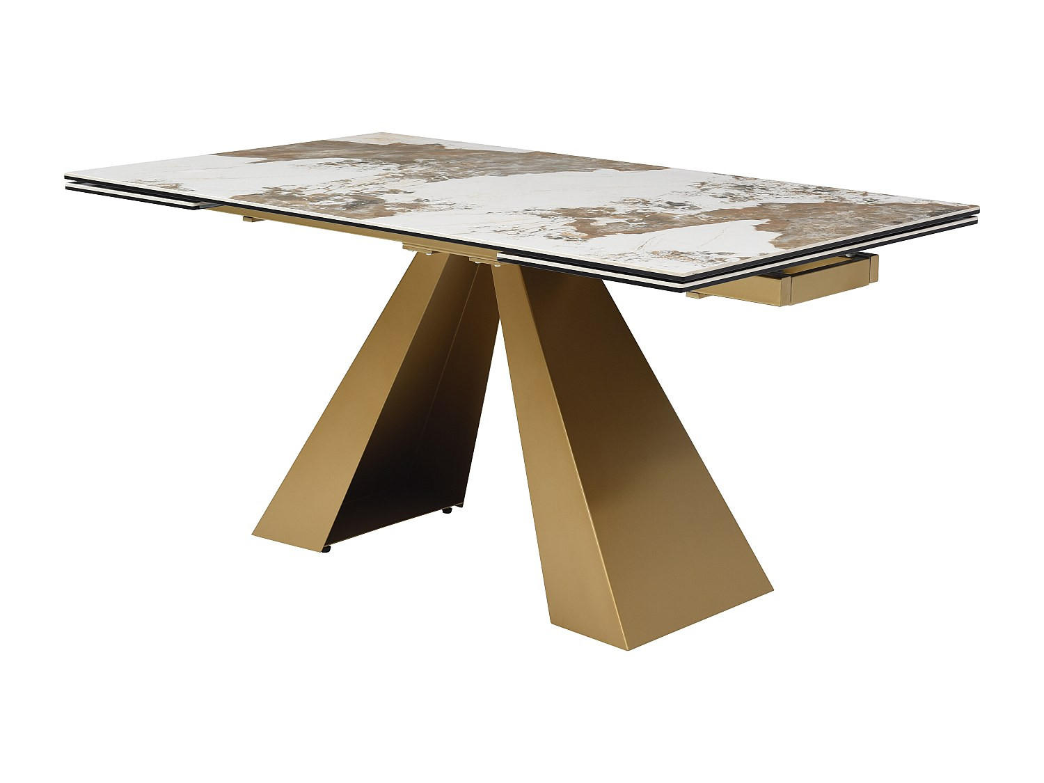 ESSTISCH ausziehbar - 6 bis 10 Personen - Sicherheitsglas, Keramik & goldfarbenes Metall - Marmor-Optik Schwarz & Taupe - LOZIPA - Braun, Glas (90/240/76cm) - Vente-Unique