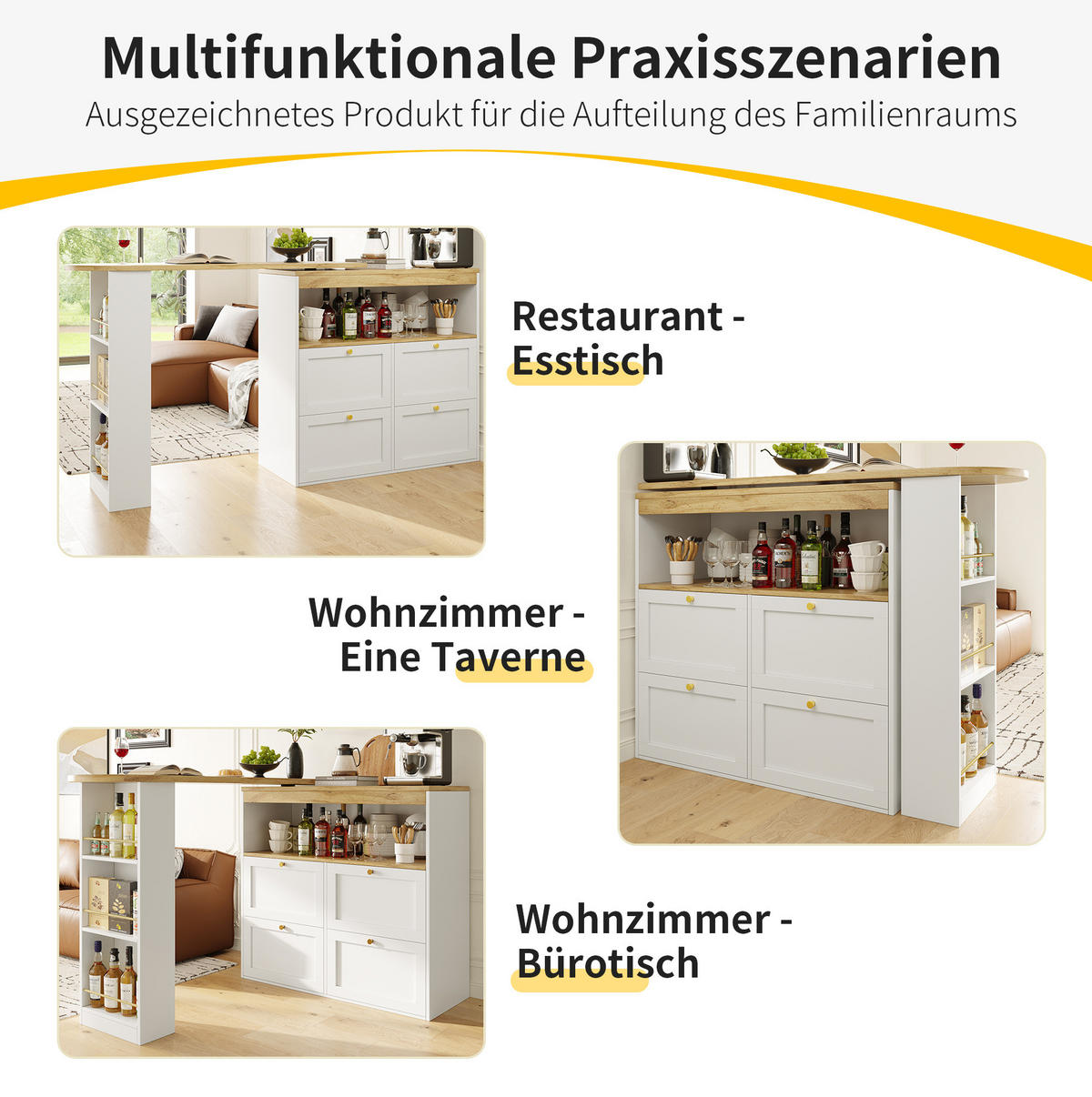L-FÖRMIGER Schrank 105x39x102cm Weiß mit drehbarem Seitenrahmen & 4 Schubladen - Weiß, Holzwerkstoff (105/102/39cm) - Modfu