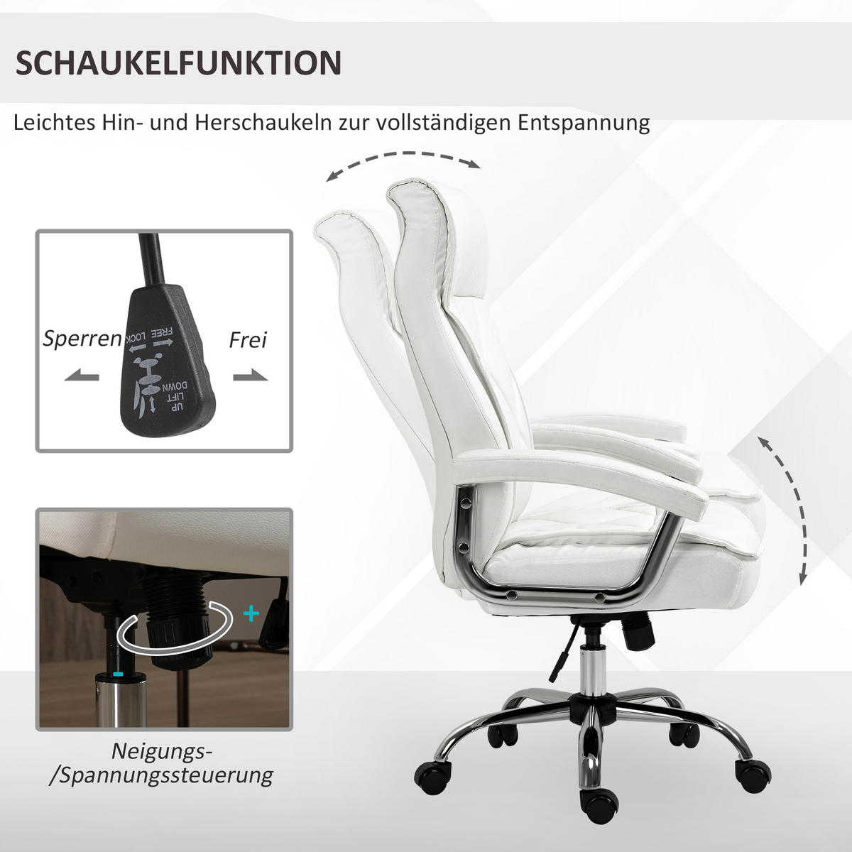 CHEFSESSEL, Bürostuhl, Kunstleder, Weiß - Weiß, Kunststoff/Metall (69/121/66cm) - Vinsetto