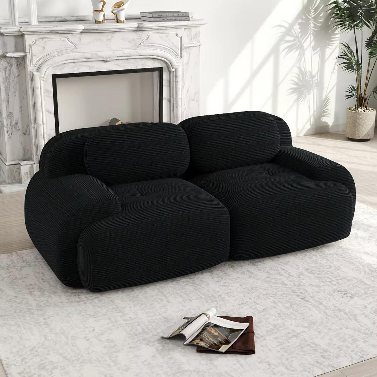 2-SITZER-SOFA 208 cm, Modernes Sofa mit geschwungenen Armlehnen, Schwarz - Schwarz, Textil (208/70/103cm) - Kaket