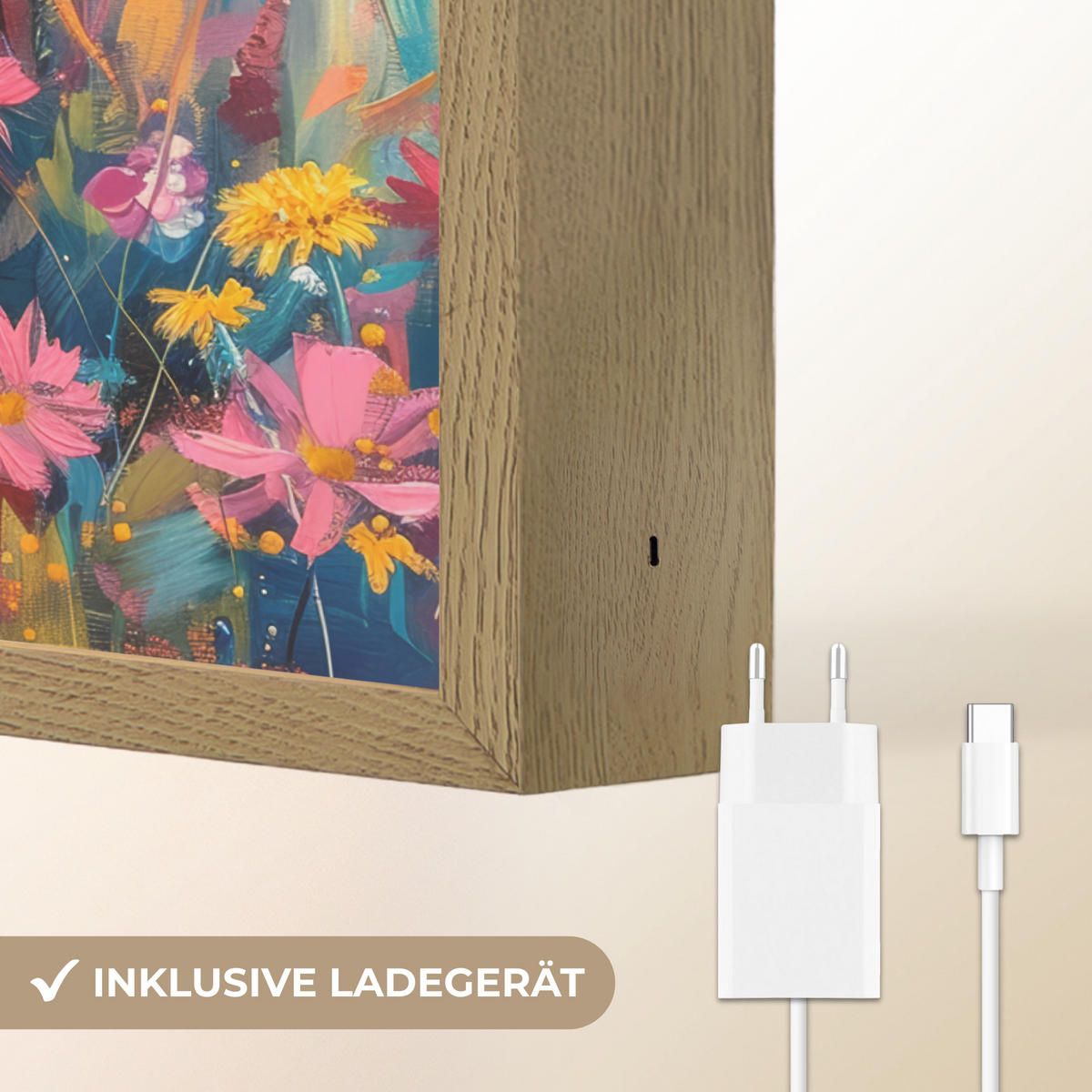 NÁSTĚNNÁ LAMPA S AKUMULÁTOREM Skotský horal - Příroda - Barevné - Květiny 30x40 cm - různobarevná, kompozitní dřevo (30/40/8cm) - OnlyWow