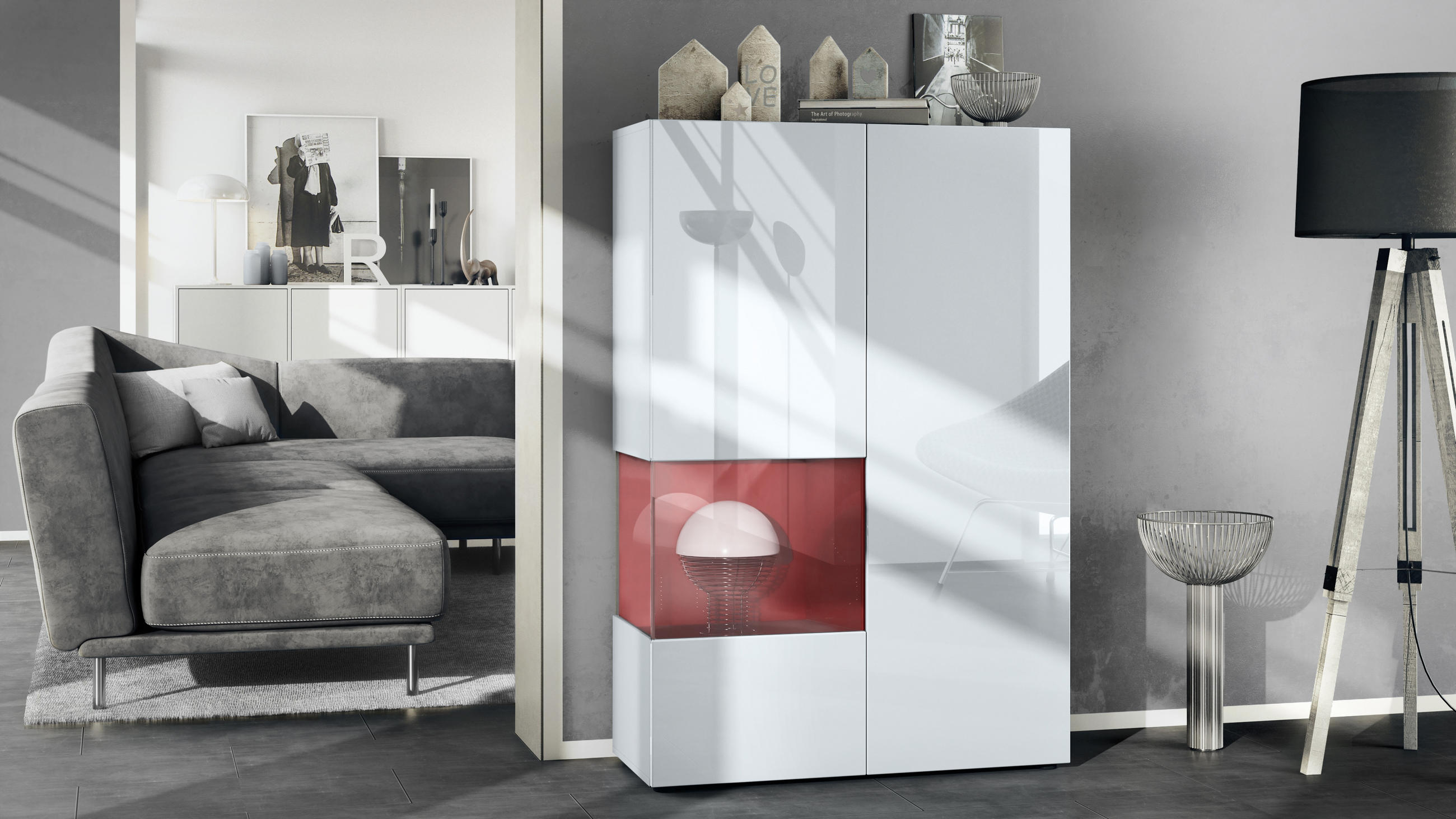 VITRINE Morena Einsatz in Bordeaux Hochglanz - Bordeaux, Holzwerkstoff (91.5/136.5/37cm) - Vladon