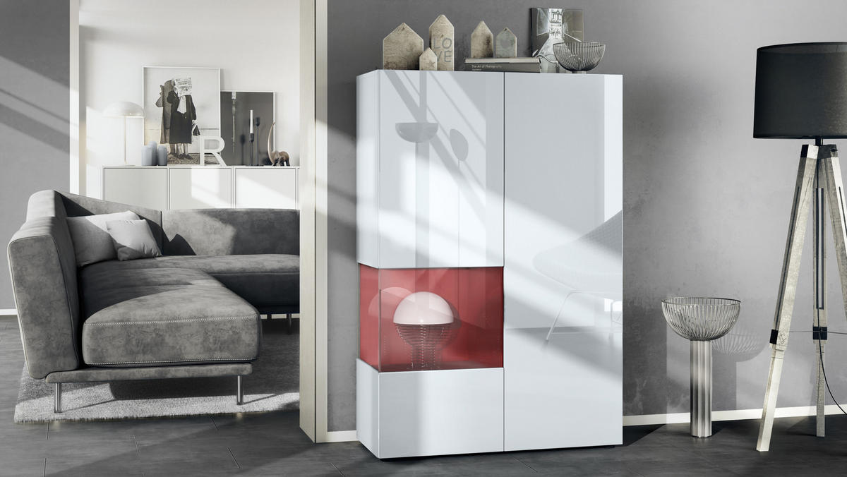 VITRINE Morena Einsatz in Bordeaux Hochglanz - Bordeaux, Holzwerkstoff (91.5/136.5/37cm) - Vladon