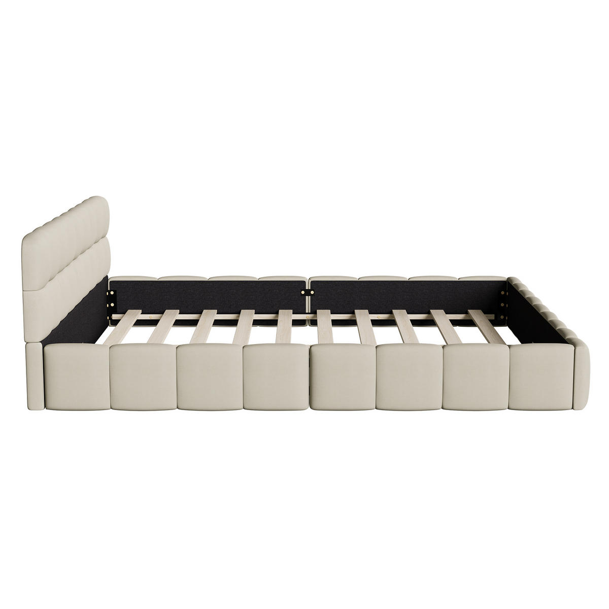 POLSTERBETT 160x200 cm, doppelbett, aus weichem Leinenstoff, beige, niedriges Bettgestell mit Matratzenvertiefung - Beige, Holz/Textil (160/200cm) - BRILVERDE