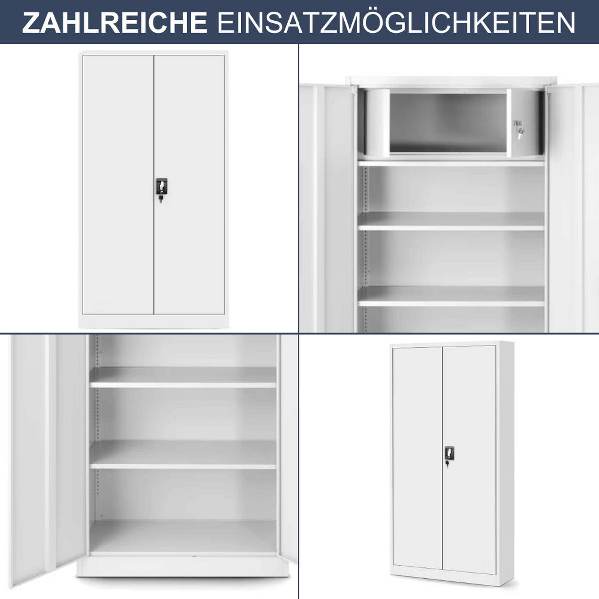 METALLSCHRANK abschließbar KODLI mit Geheimfach 185x90x45cm Weiß - Weiß, Metall (90/185/45cm) - DELUKE