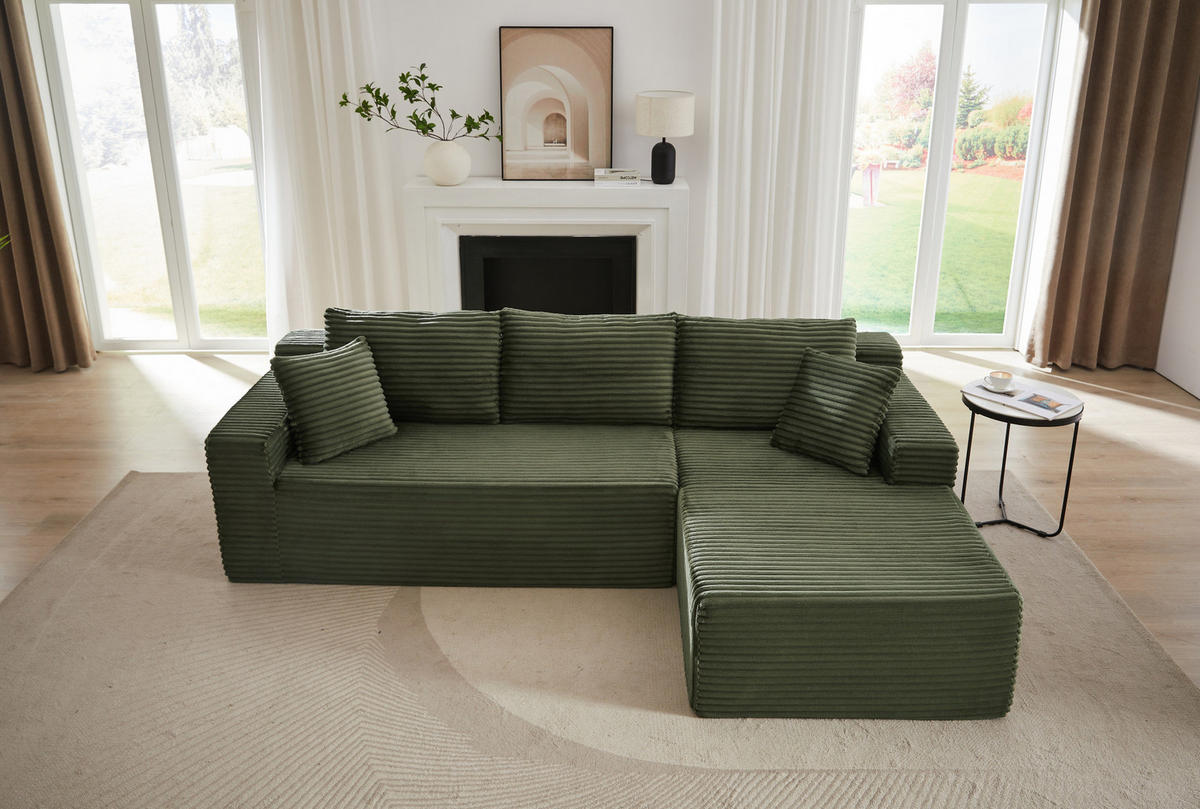MODULARES Ecksofa aus Schaumstoff und Federkern mit flexibler Stellvariante Grün - Grün, Kunststoff (163/252.5cm) - Modenvie