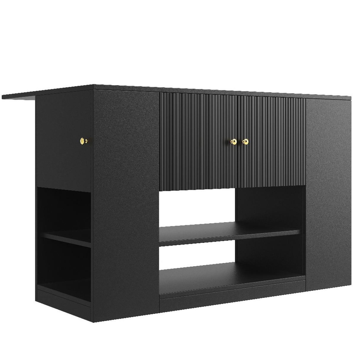 KÜCHENINSEL KLAPPBAR Küchenschrank Buffetschrank mit Schubladen und Regalen MDF Schwarz 140/40/90 cm - Schwarz, Kunststoff (40/90/140cm) - Rolipo